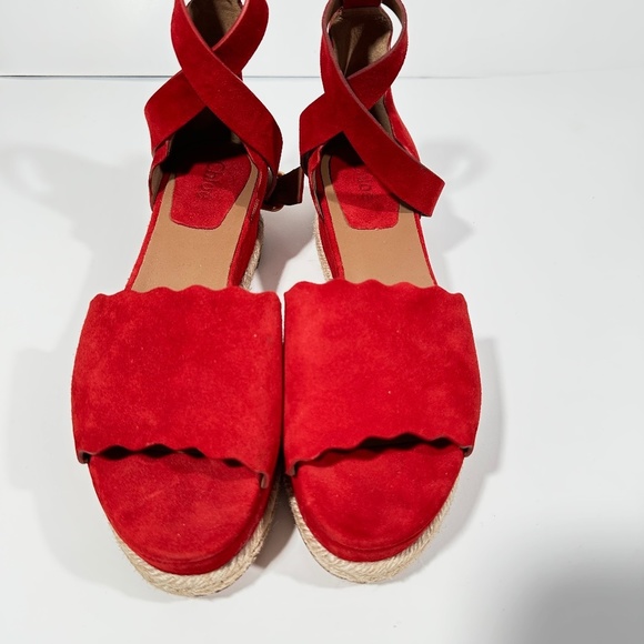CHLOE [ Womens 39 ]‎ lauren Scalloped Suede Espadillas Platform Shoes in Red - Picture 2 of 15